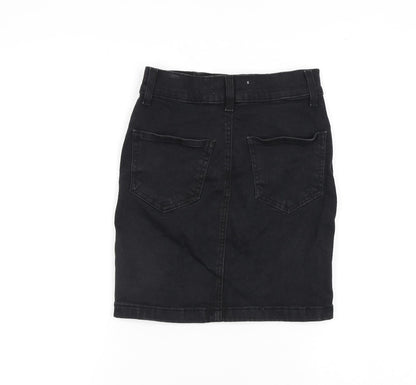 Denim & Co. Womens Black Cotton A-Line Skirt Size 4 Zip