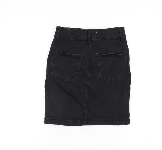 Denim & Co. Womens Black Cotton A-Line Skirt Size 4 Zip