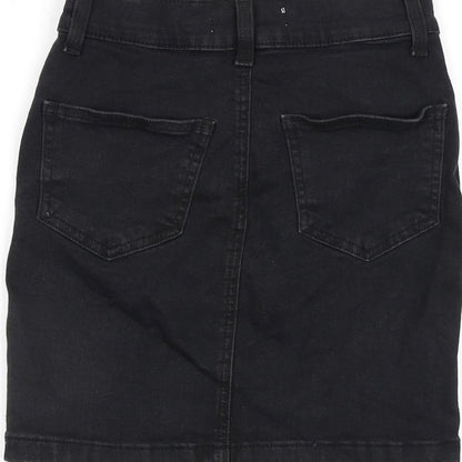 Denim & Co. Womens Black Cotton A-Line Skirt Size 4 Zip