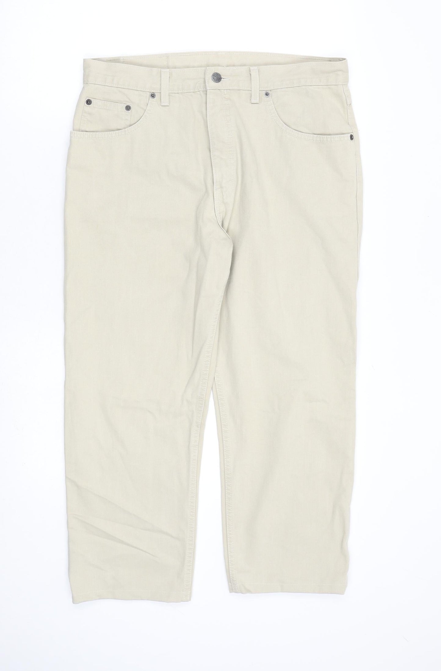 Marks and Spencer Mens Beige Cotton Straight Jeans Size 34 in L24 in Regular Zip