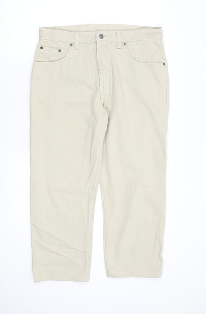 Marks and Spencer Mens Beige Cotton Straight Jeans Size 34 in L24 in Regular Zip