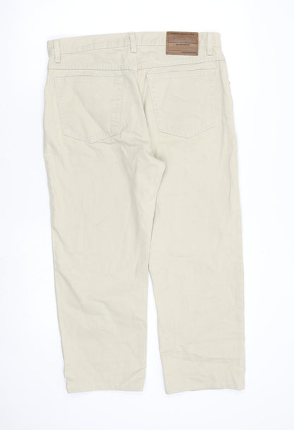 Marks and Spencer Mens Beige Cotton Straight Jeans Size 34 in L24 in Regular Zip