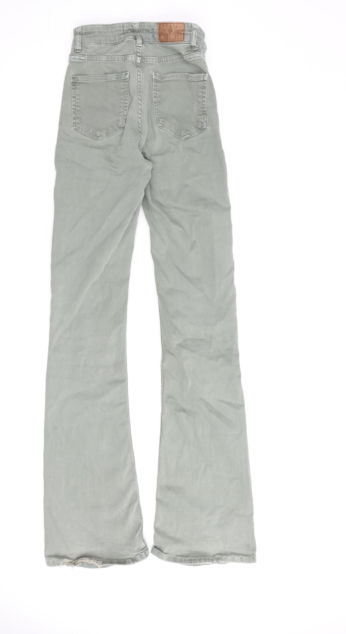 Zara Womens Green Cotton Bootcut Jeans Size 4 L32 in Regular Zip