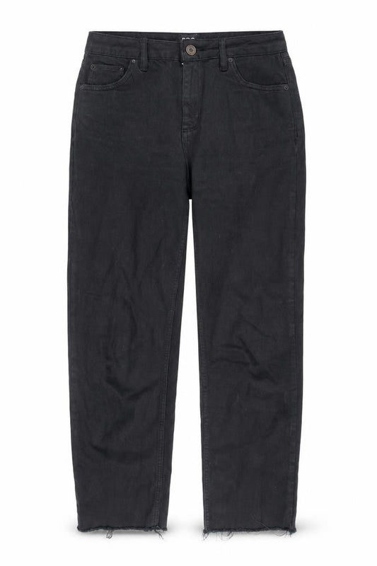 Front view of BDG women’s black cotton straight jeans, size UK 28, in, 32-inch leg regular zip