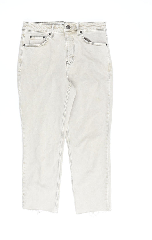Topshop Womens Beige Cotton Straight Jeans Size 28 in L30 in Regular Zip