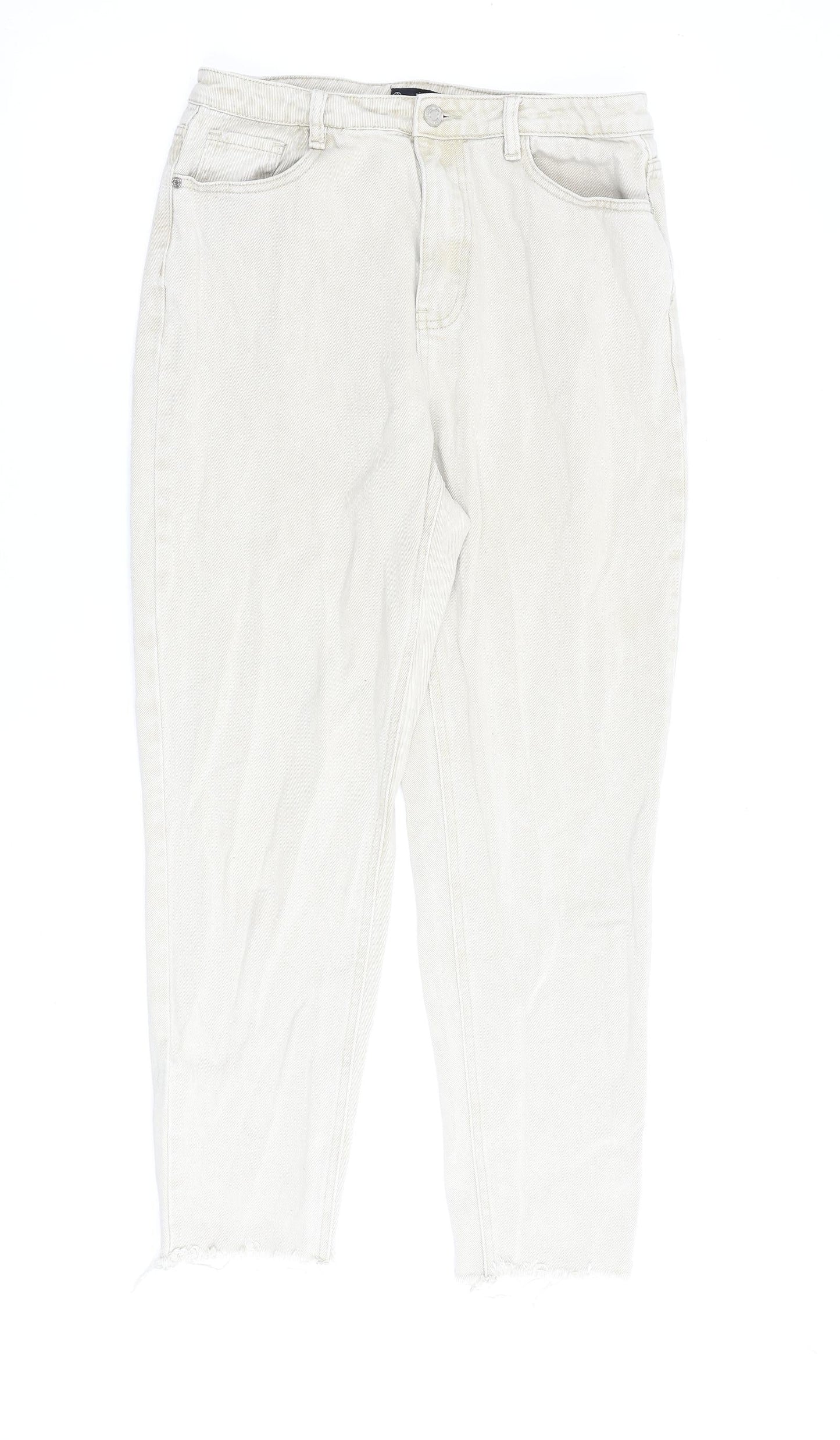 Missguided Womens Beige Cotton Straight Jeans Size 12 L28 in Regular Zip