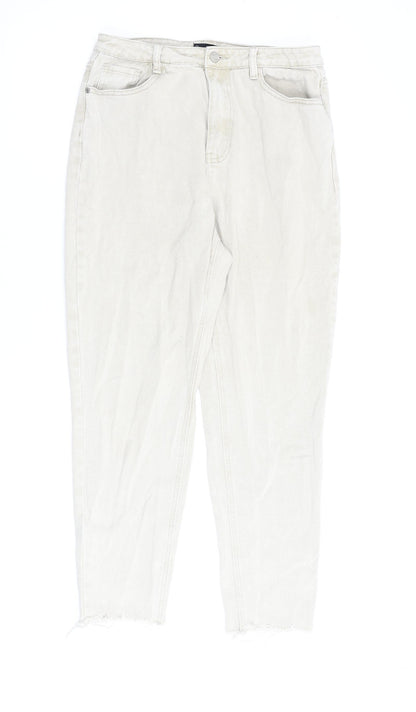 Missguided Womens Beige Cotton Straight Jeans Size 12 L28 in Regular Zip