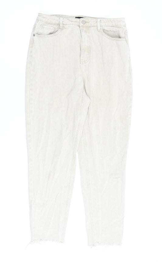 Missguided Womens Beige Cotton Straight Jeans Size 12 L28 in Regular Zip