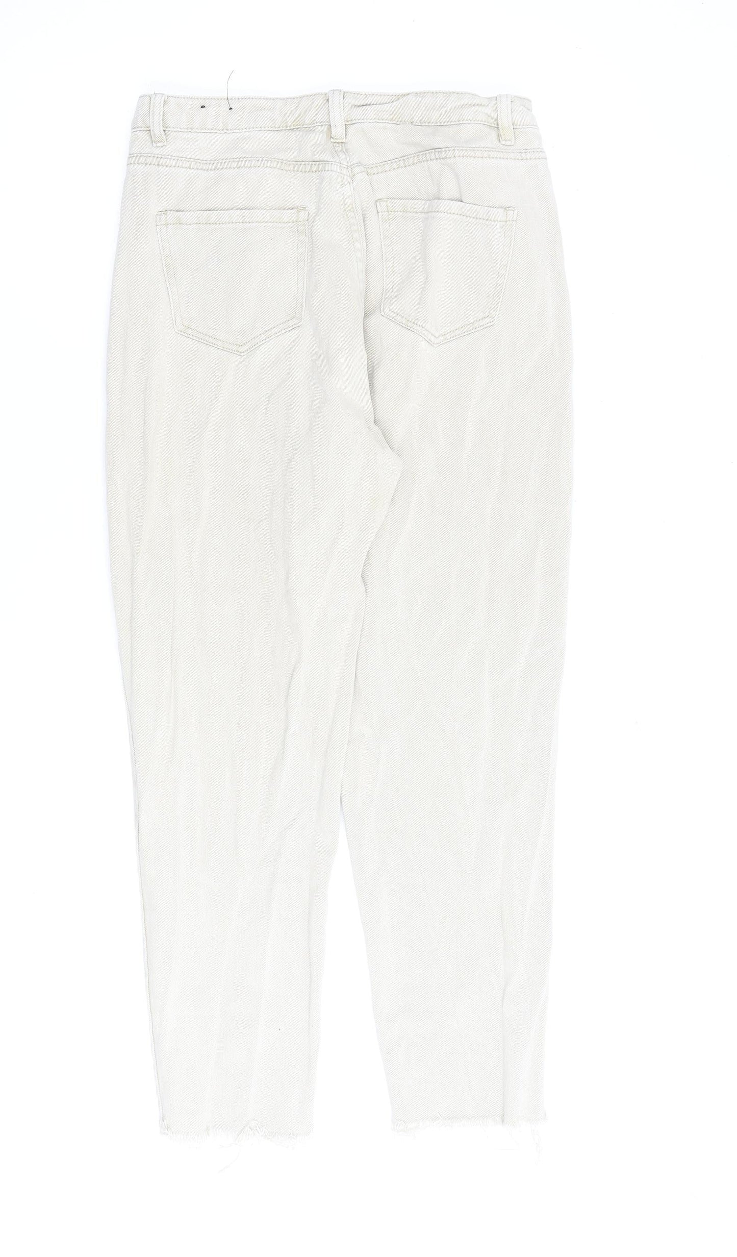 Missguided Womens Beige Cotton Straight Jeans Size 12 L28 in Regular Zip