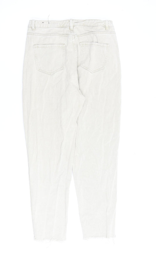 Missguided Womens Beige Cotton Straight Jeans Size 12 L28 in Regular Zip