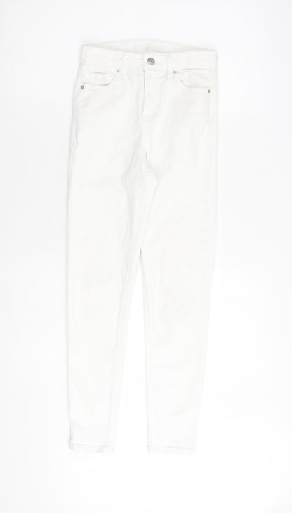Topshop Womens White Cotton Skinny Jeans Size 24 in L30 in Regular Tie