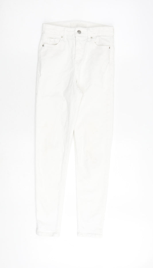 Topshop Womens White Cotton Skinny Jeans Size 24 in L30 in Regular Tie