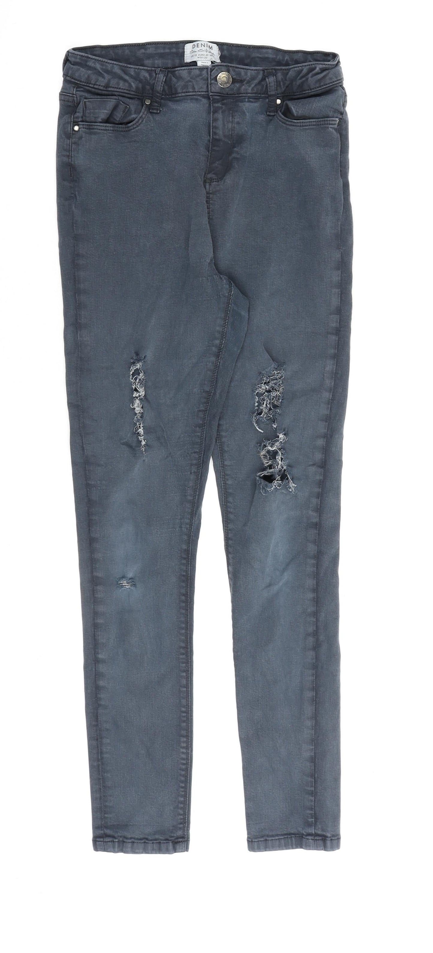 Miss Selfridge Womens Blue Cotton Skinny Jeans Size 12 L27 in Regular Zip