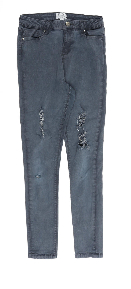 Miss Selfridge Womens Blue Cotton Skinny Jeans Size 12 L27 in Regular Zip