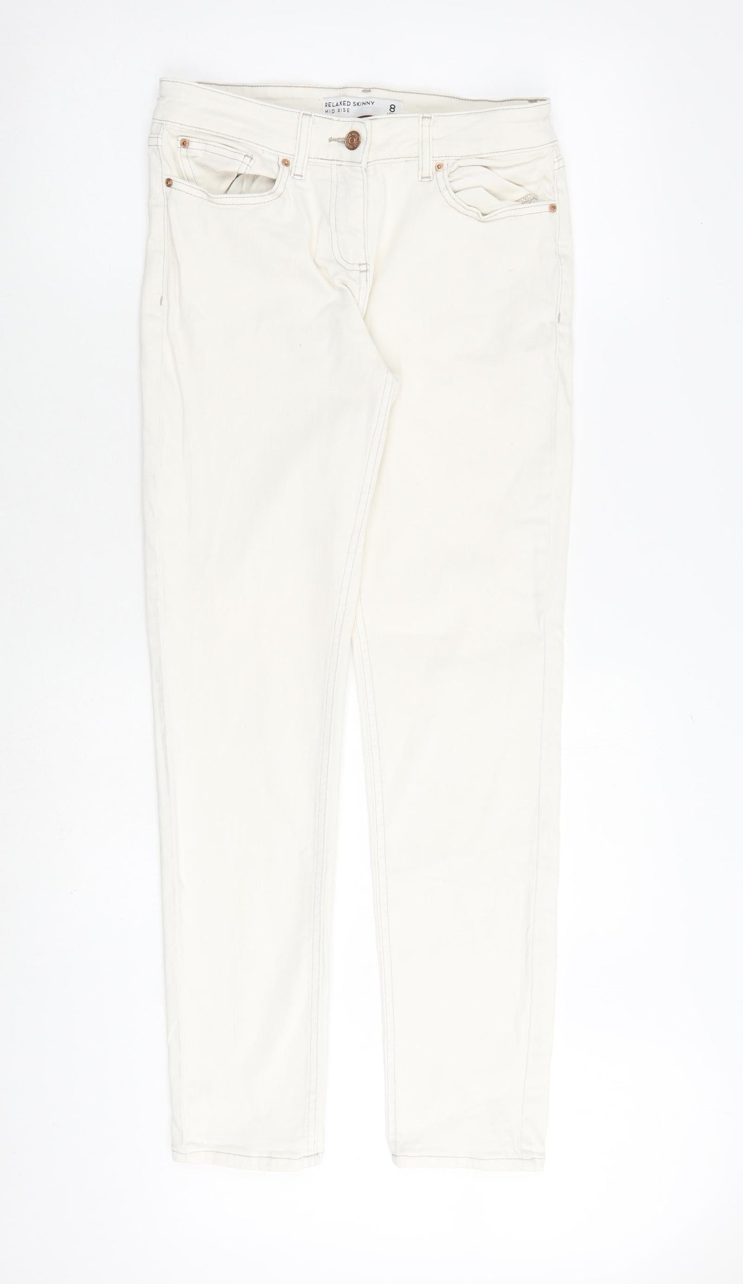NEXT Womens Ivory Cotton Straight Jeans Size 8 L31 in Regular Zip