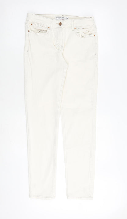 NEXT Womens Ivory Cotton Straight Jeans Size 8 L31 in Regular Zip
