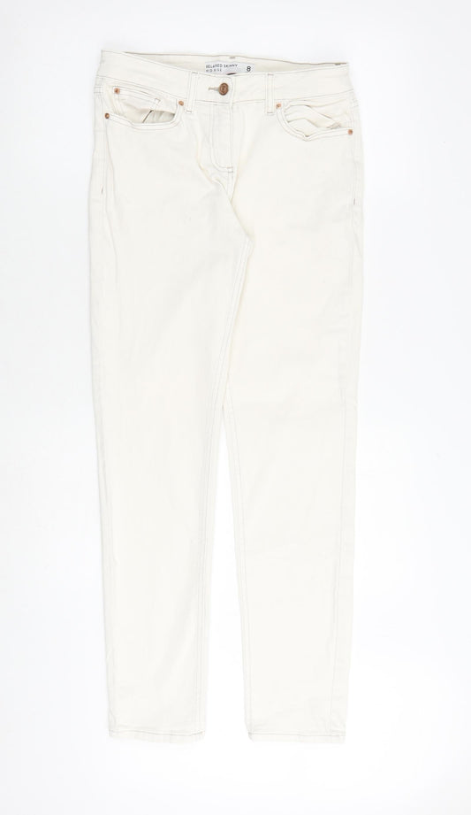NEXT Womens Ivory Cotton Straight Jeans Size 8 L31 in Regular Zip