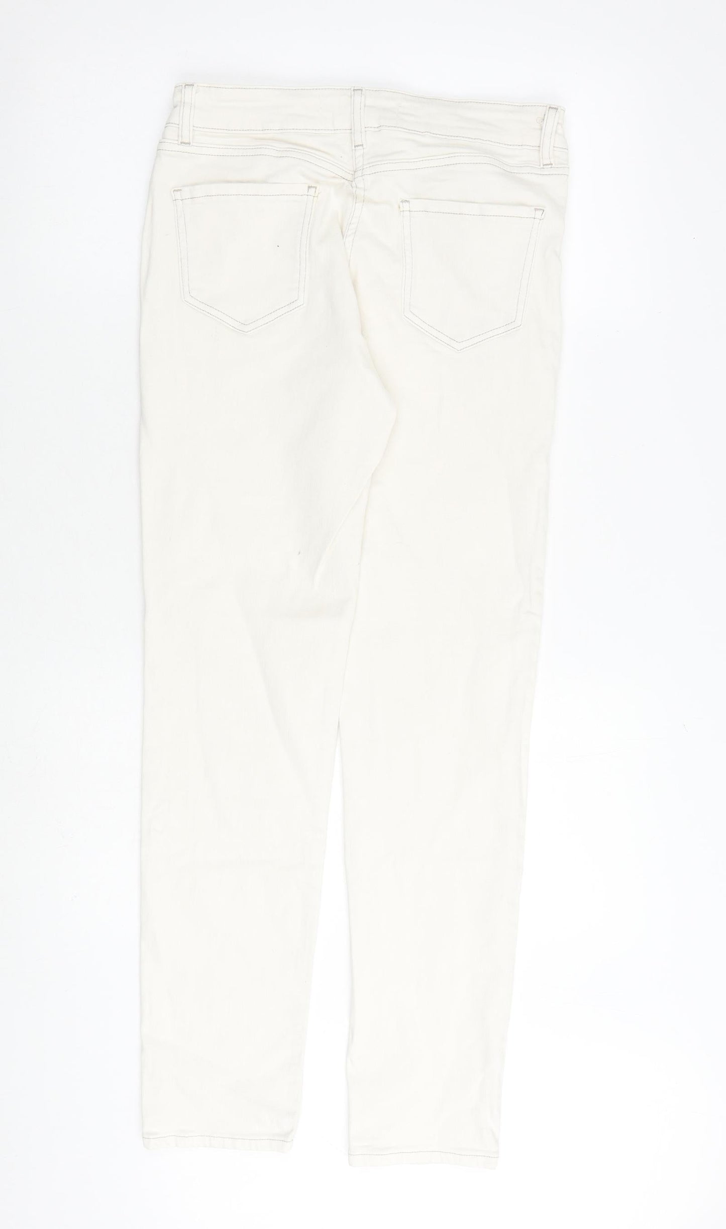 NEXT Womens Ivory Cotton Straight Jeans Size 8 L31 in Regular Zip