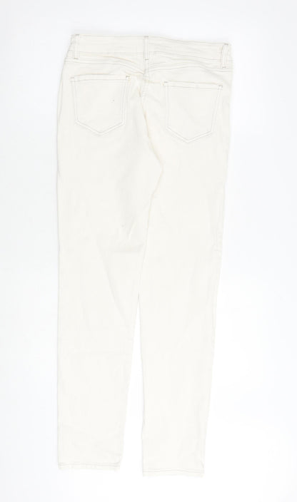 NEXT Womens Ivory Cotton Straight Jeans Size 8 L31 in Regular Zip