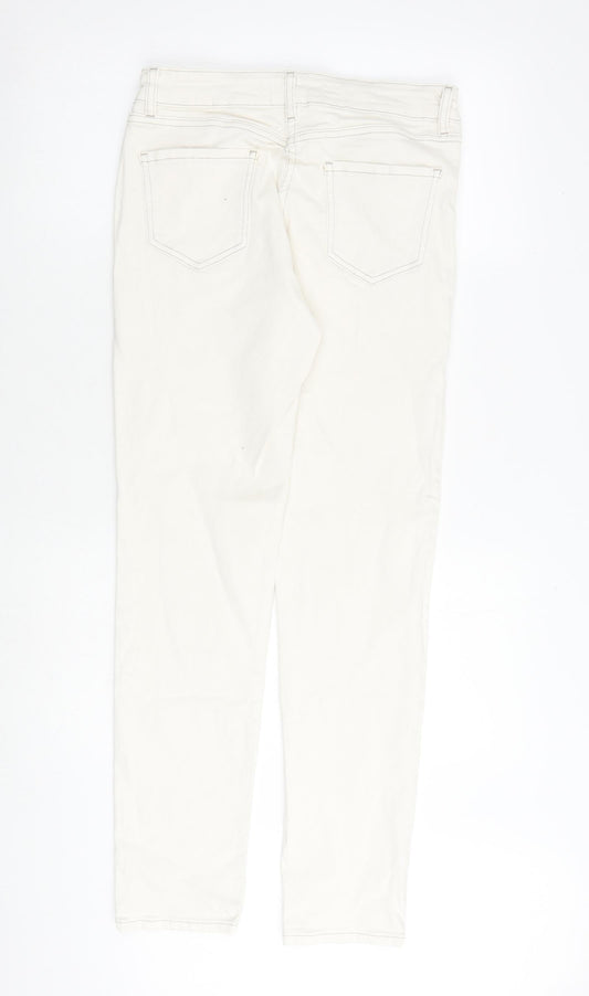 NEXT Womens Ivory Cotton Straight Jeans Size 8 L31 in Regular Zip