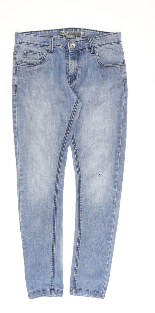 Ture Face Mens Blue Cotton Skinny Jeans Size 34 in L34 in Regular Zip