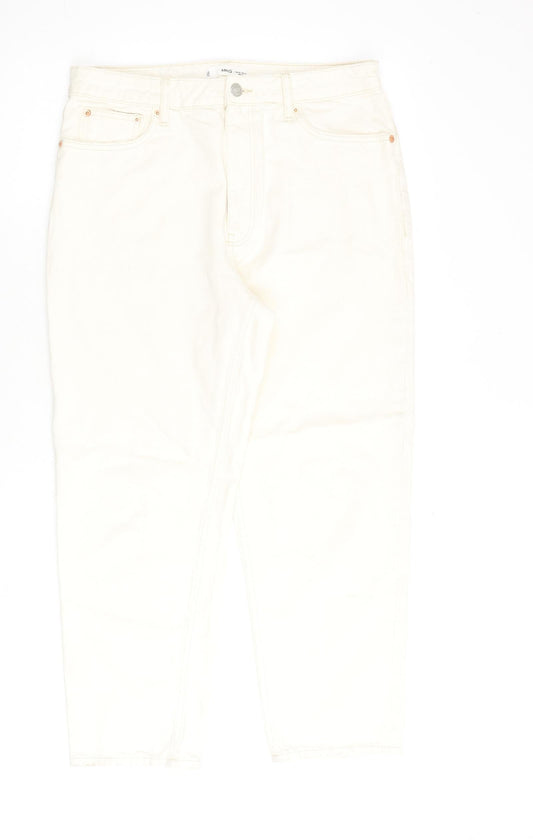 Mango Womens Beige Cotton Mom Jeans Size 16 L27 in Regular Zip