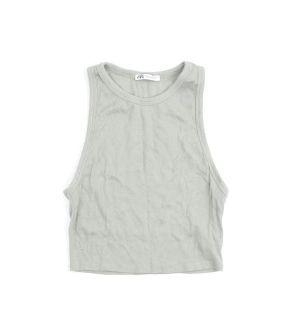 Womens UK Size L Zara Green Basic Tank