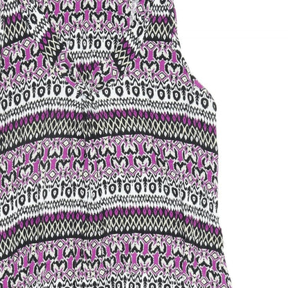 Marks and Spencer Womens Multicoloured Geometric Viscose A-Line Size 14 Round Neck Pullover
