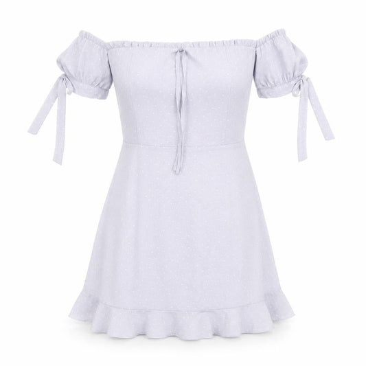 Nakd Womens Purple Polka Dot Polyester A-Line Size 8 Off the Shoulder Tie