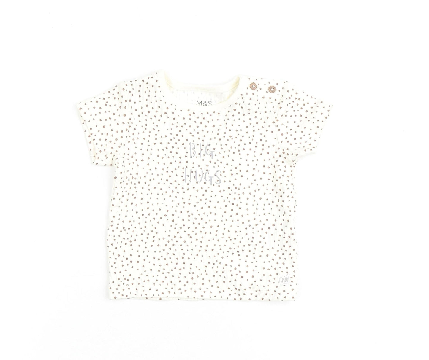 Marks and Spencer Baby Beige Geometric Cotton Basic T-Shirt Size 0-3 Months Round Neck Pullover