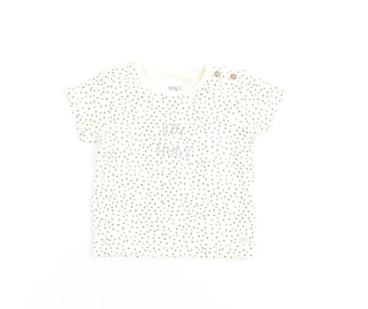 Marks and Spencer Baby Beige Geometric Cotton Basic T-Shirt Size 0-3 Months Round Neck Pullover