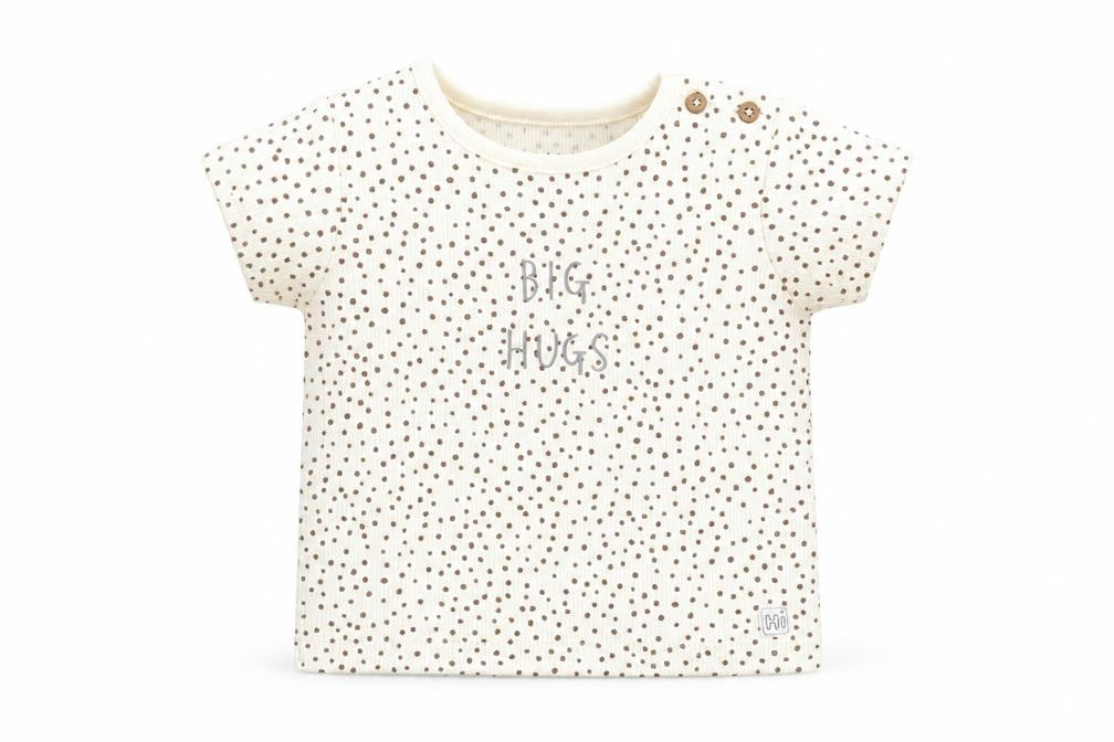 Front view of Marks & Spencer Baby Beige Geometric Cotton Basic T-Shirt, size 0-3, Months Round Neck Pullover