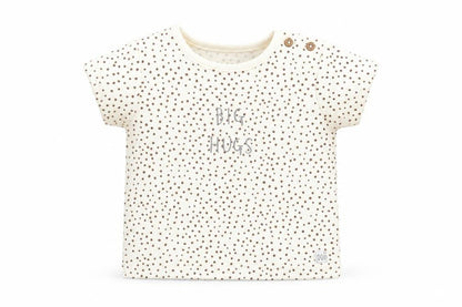 Front view of Marks & Spencer Baby Beige Geometric Cotton Basic T-Shirt, size 0-3, Months Round Neck Pullover