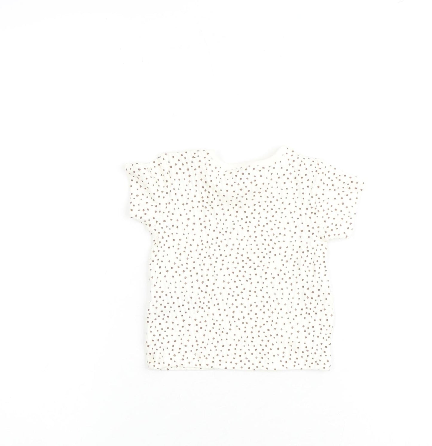 Marks and Spencer Baby Beige Geometric Cotton Basic T-Shirt Size 0-3 Months Round Neck Pullover