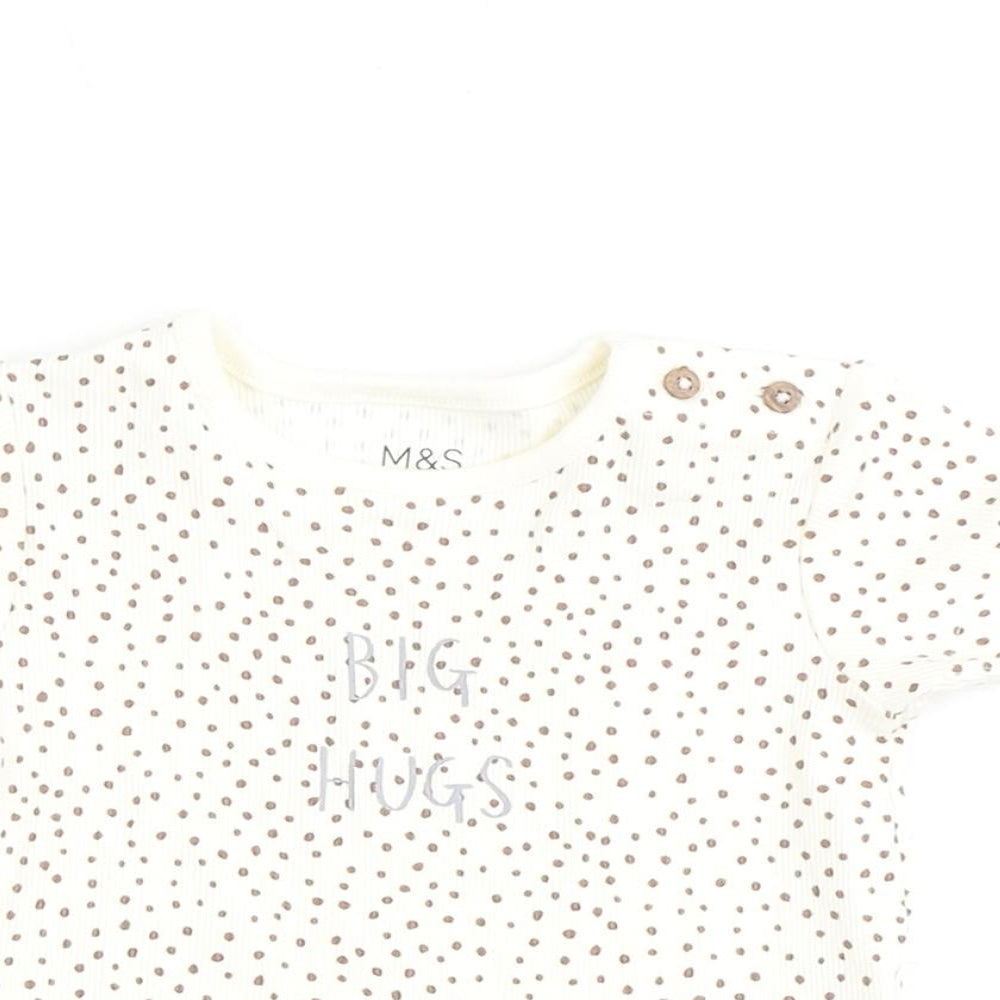 Marks and Spencer Baby Beige Geometric Cotton Basic T-Shirt Size 0-3 Months Round Neck Pullover