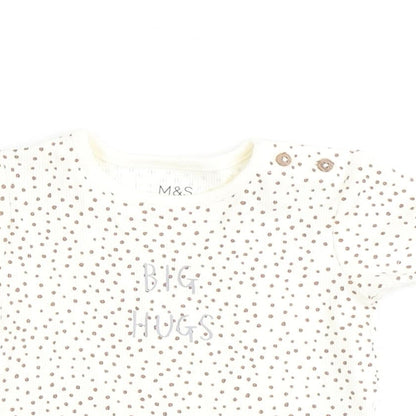 Marks and Spencer Baby Beige Geometric Cotton Basic T-Shirt Size 0-3 Months Round Neck Pullover