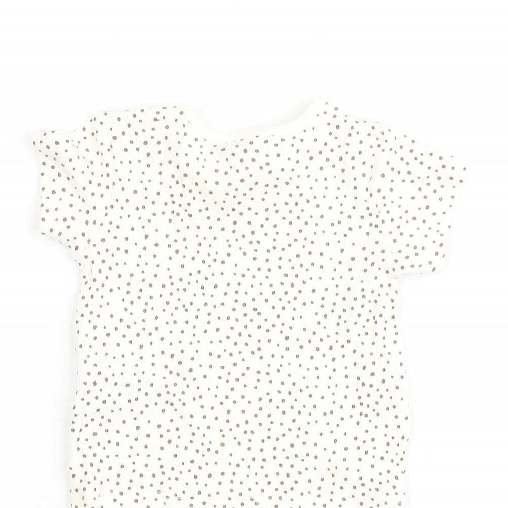 Marks and Spencer Baby Beige Geometric Cotton Basic T-Shirt Size 0-3 Months Round Neck Pullover