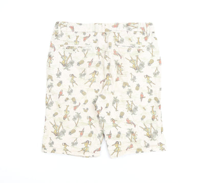 River Island Mens Beige Geometric Cotton Bermuda Shorts Size 30 in L10 in Regular Zip