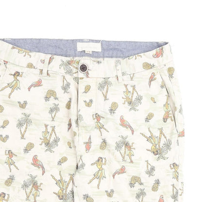 River Island Mens Beige Geometric Cotton Bermuda Shorts Size 30 in L10 in Regular Zip