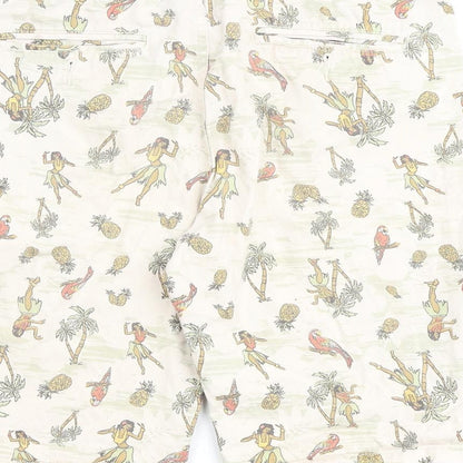 River Island Mens Beige Geometric Cotton Bermuda Shorts Size 30 in L10 in Regular Zip