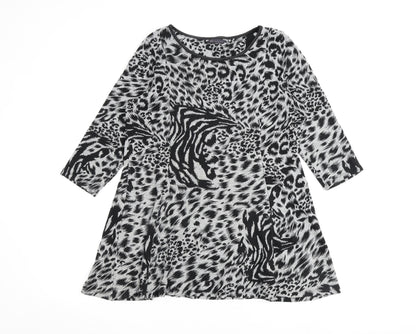 Marks and Spencer Womens Grey Animal Print Polyester A-Line Size 14 Round Neck Pullover