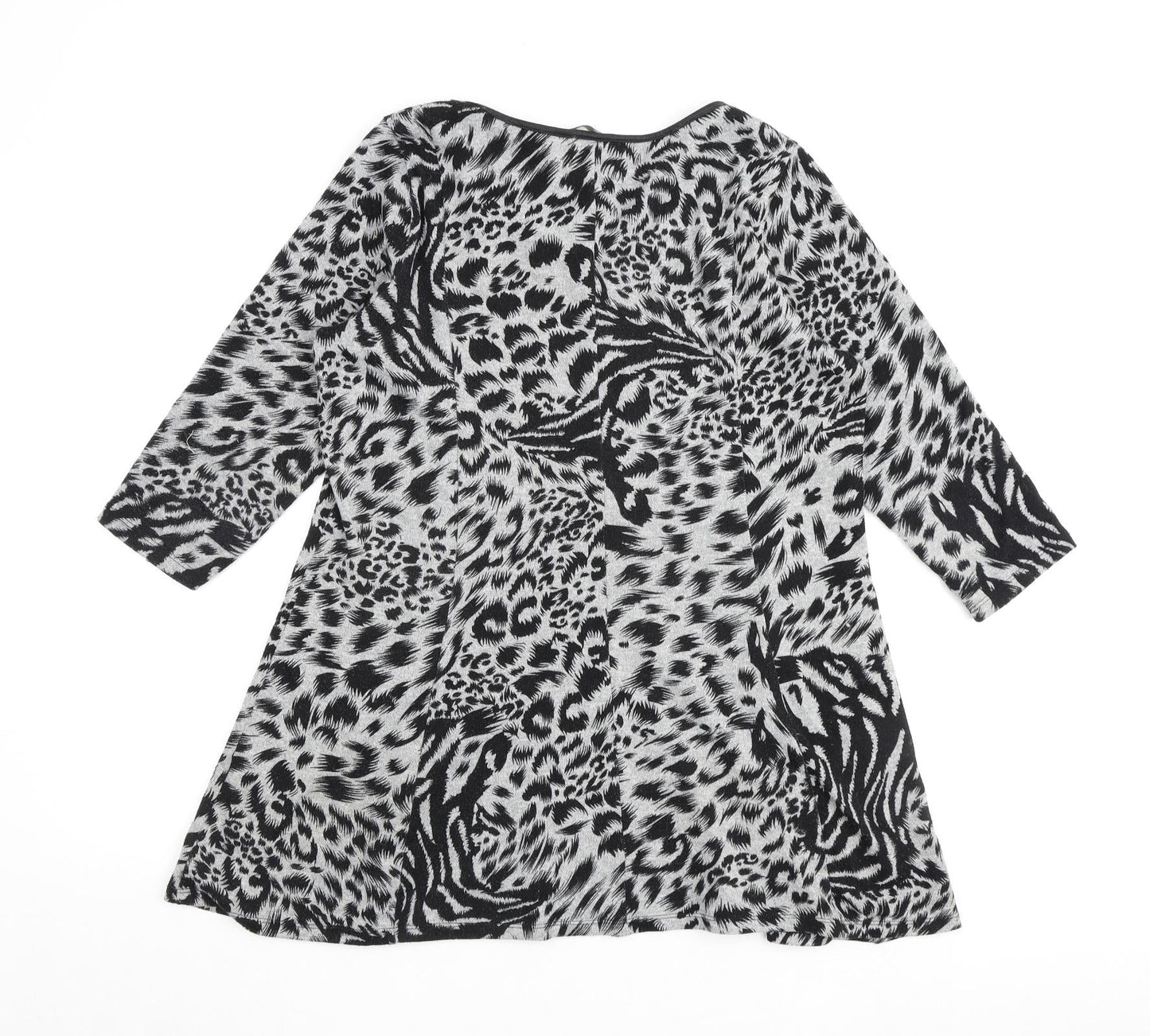 Marks and Spencer Womens Grey Animal Print Polyester A-Line Size 14 Round Neck Pullover