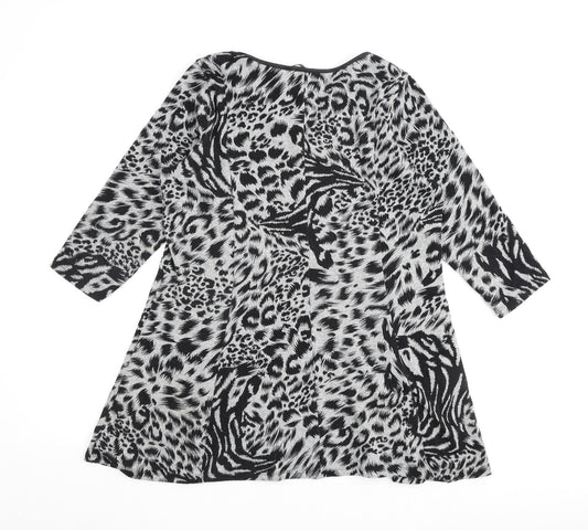 Marks and Spencer Womens Grey Animal Print Polyester A-Line Size 14 Round Neck Pullover