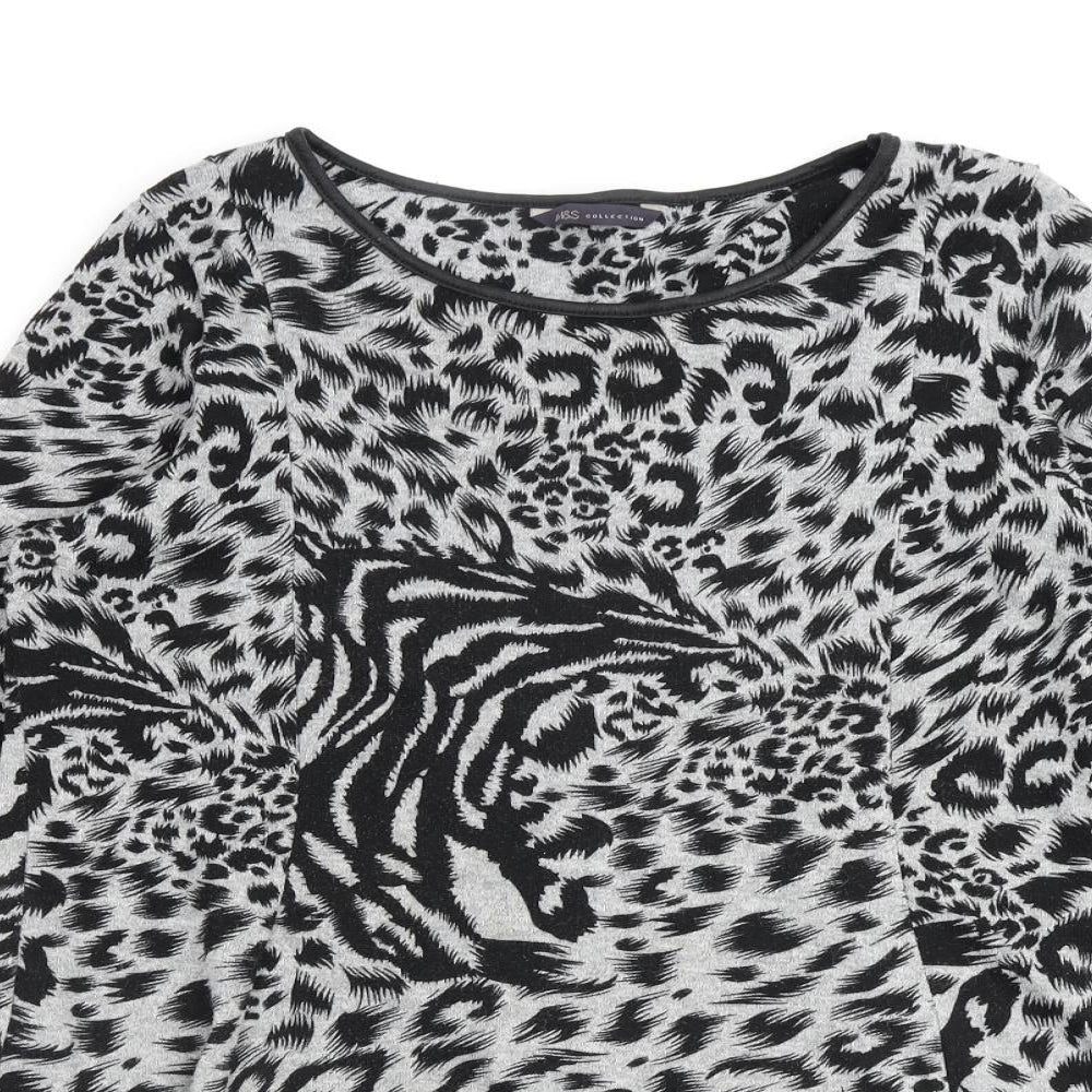 Marks and Spencer Womens Grey Animal Print Polyester A-Line Size 14 Round Neck Pullover