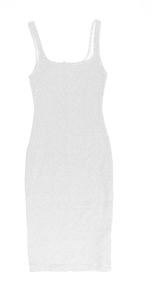 Zara Womens Blue Striped Cotton Pencil Dress Size S Scoop Neck Pullover