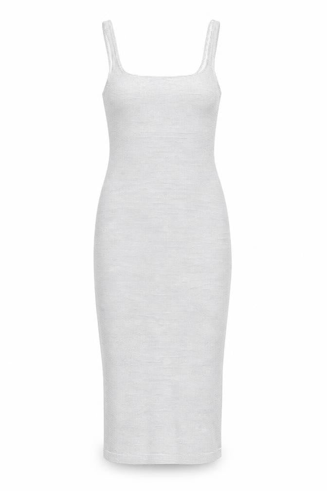 Zara Womens Blue Striped Cotton Pencil Dress Size S Scoop Neck Pullover