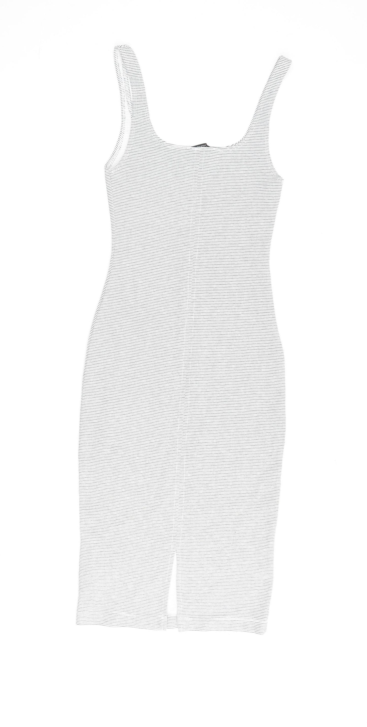 Zara Womens Blue Striped Cotton Pencil Dress Size S Scoop Neck Pullover
