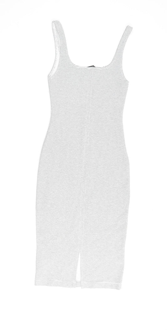 Zara Womens Blue Striped Cotton Pencil Dress Size S Scoop Neck Pullover
