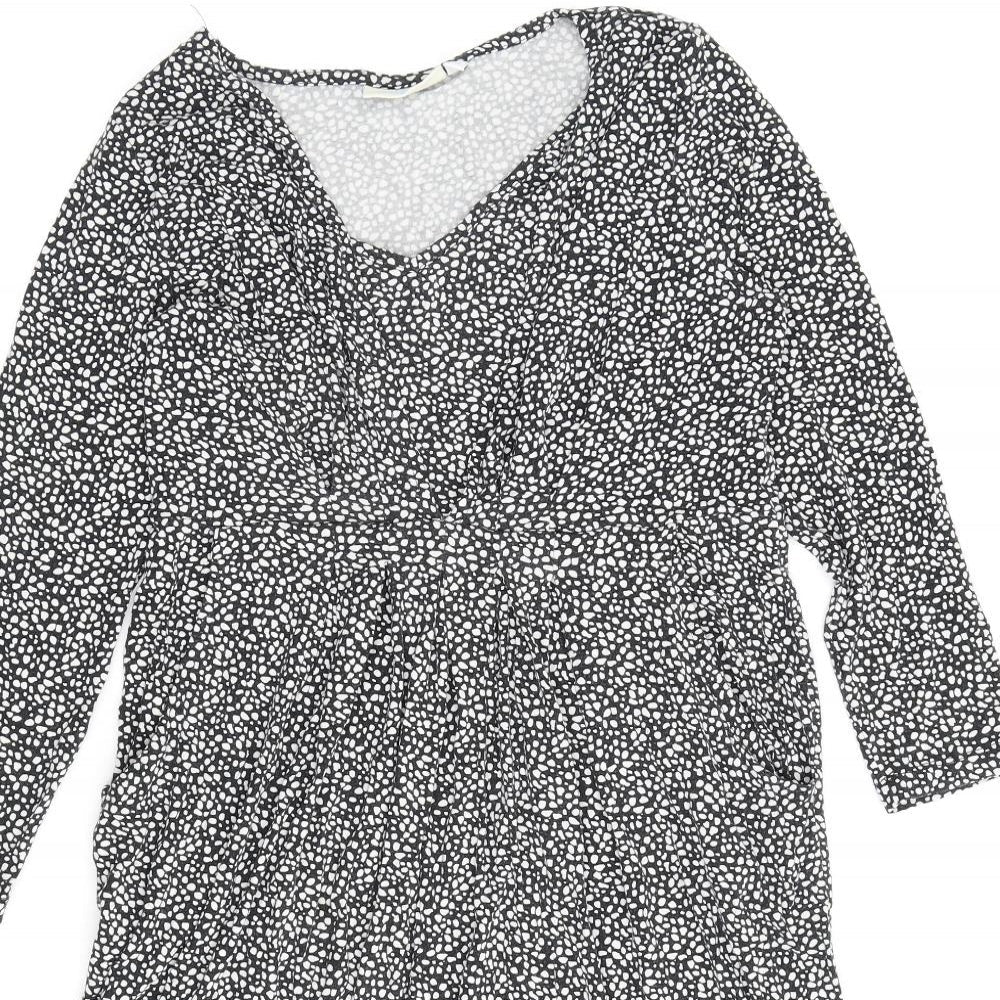 JoJo Maman Bébé Womens Black Geometric Viscose A-Line Size S V-Neck Pullover