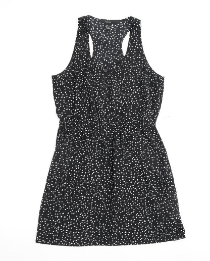 FOREVER 21 Womens Black Polka Dot Polyester A-Line Size M Round Neck Button